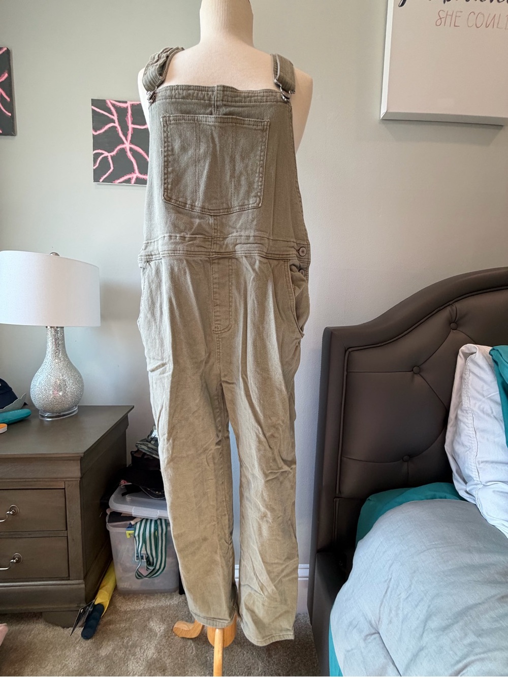 Relaxed Olive Green Cotton Utility Overalls
